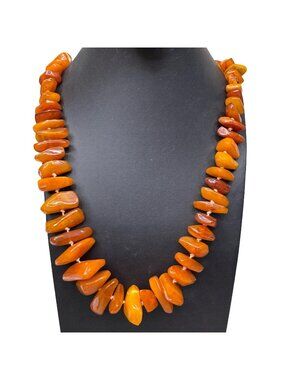 Chunky Butterscotch Amber Bead Necklace 30" Long Strand Natural Polished 82.3g